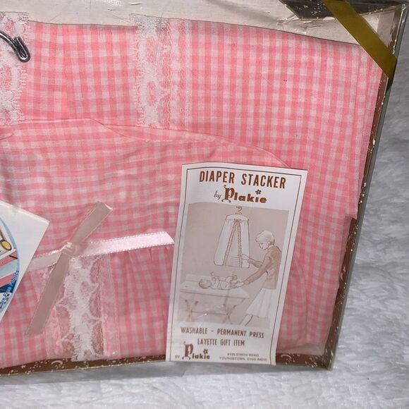 NWT Vintage Pink Gingham Diaper Stacker USA - Picture 3 of 9